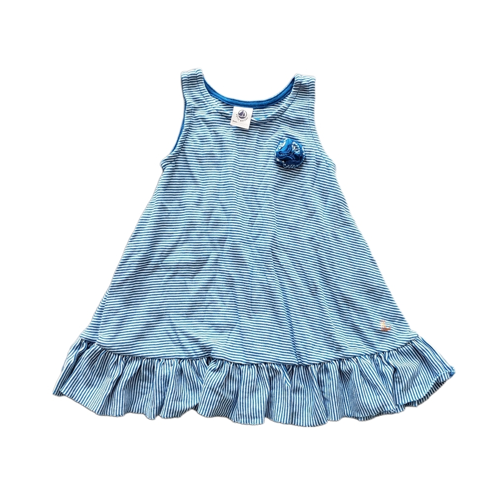 Jacadi 18m Baby Girl Blue Striped Ruffle Hem Tank Sleeveless Dress